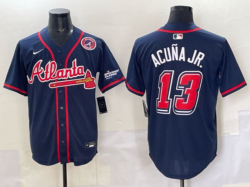 Men Atlanta Braves #13 Acuna jr Drak Blue Nike 2025 MLB Jersey style 07